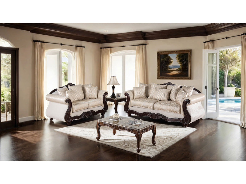 Huelva Beige/Dark Cherry Upholstery Living Room Set