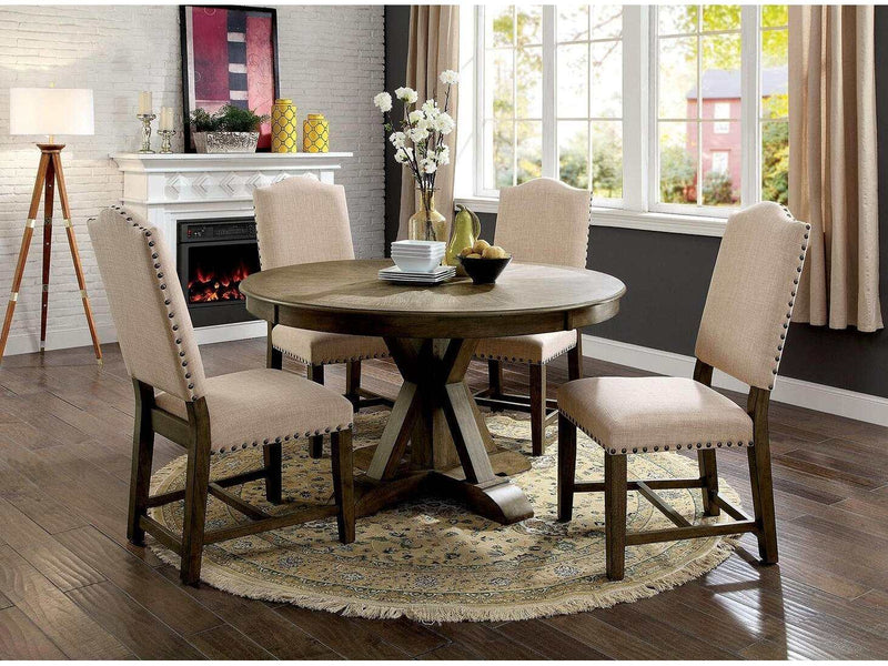 Julia Light Oak & Beige Round Table Dining Room Set / 5pc