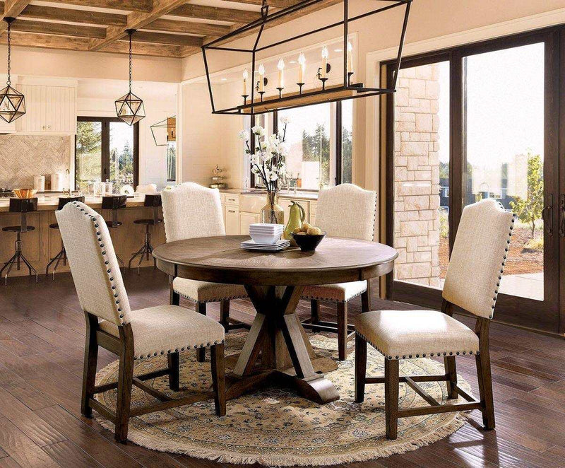 Julia Light Oak & Beige Round Table Dining Room Set / 5pc