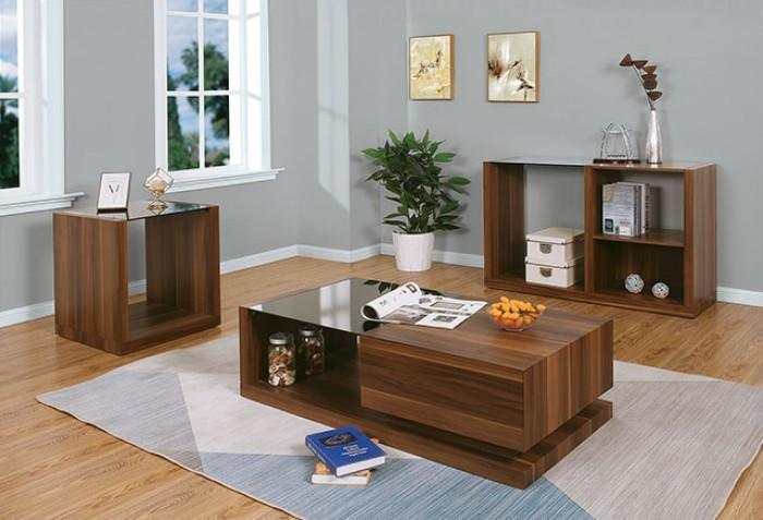 Langenthal Dark Walnut & Black Glass Top End Table