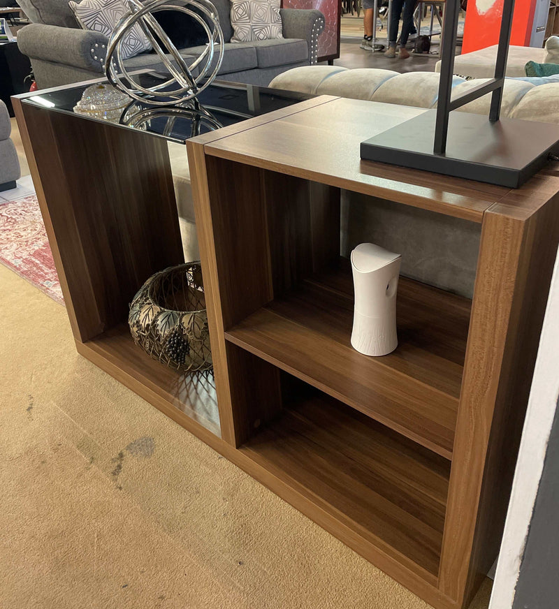 Langenthal Dark Walnut & Black Glass Top Sofa Table