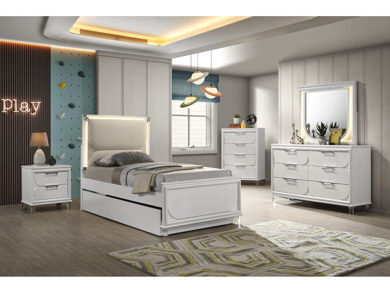 Lareina Pearl White Twin 5 Piece Bedroom Set w/2 Nightstands