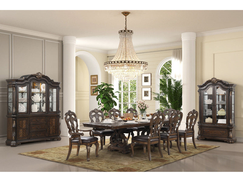 Leovanni Dark Brown 9 Piece Dining Set