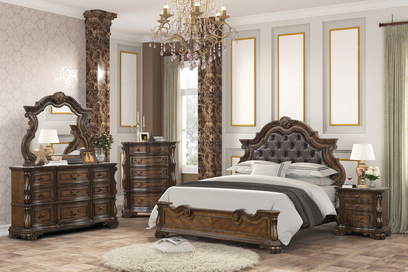 Leovanni Dark Brown Eastern King w/ Bombay Headboard Design