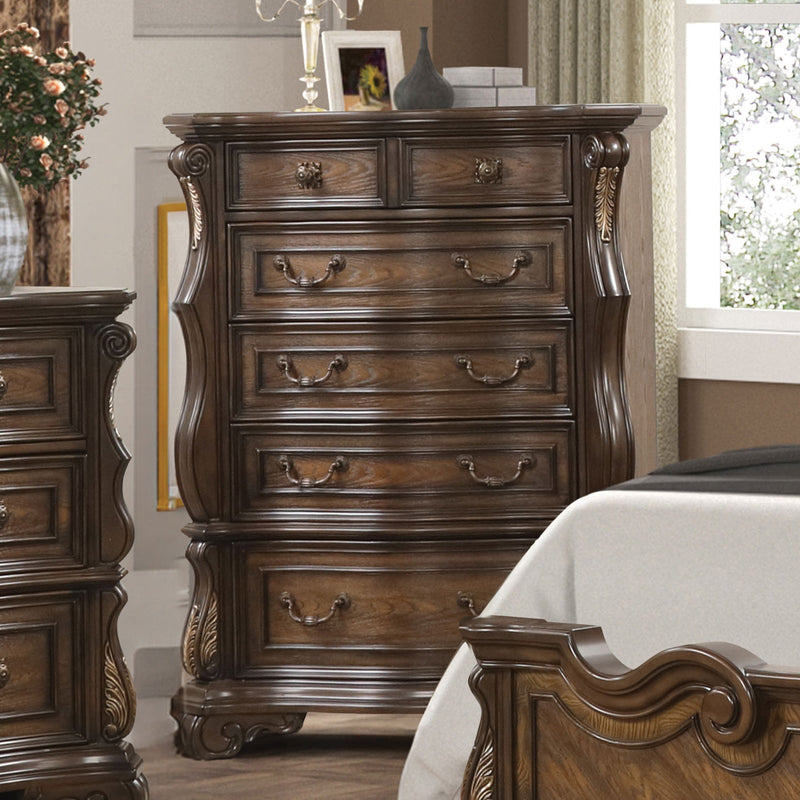 Leovanni Dark Brown Queen 5 Piece Bedroom Set w/Chest