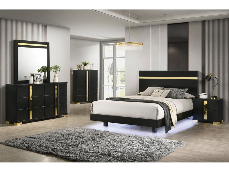 Lillestrom Black/Gold Queen 4 Piece Bedroom Set