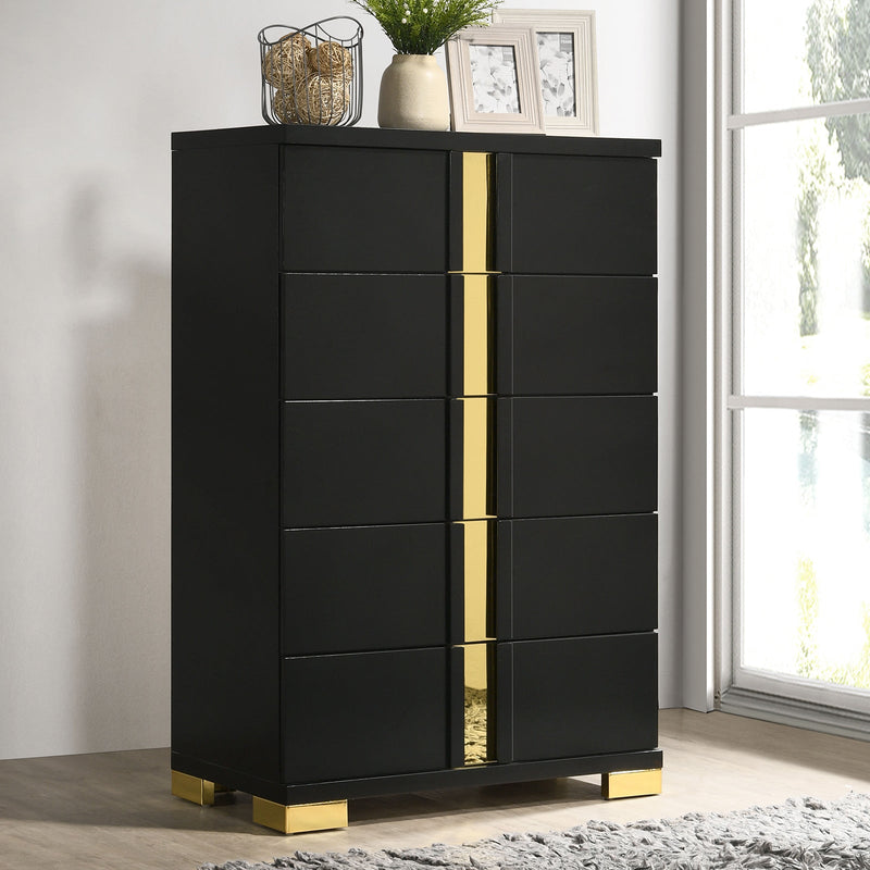 Lillestrom Black/Gold Queen 5 Piece Bedroom Set w/Chest