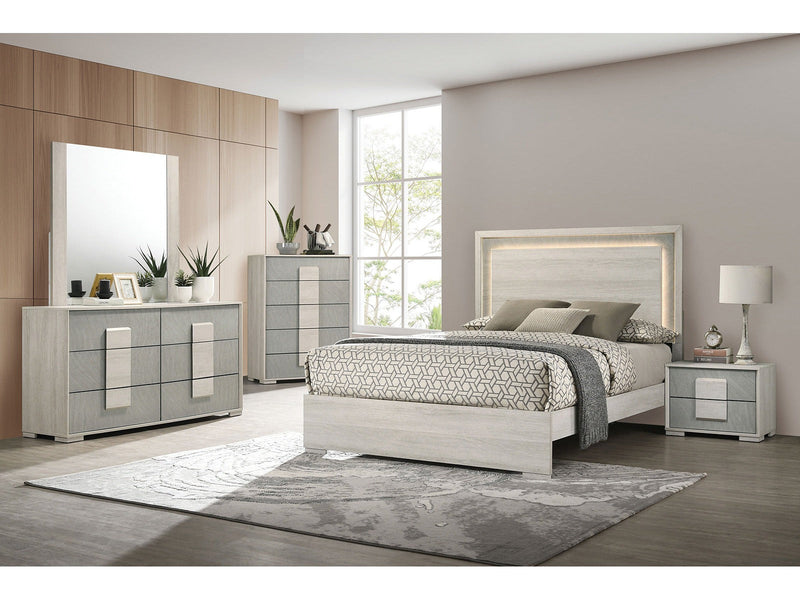 Lincolt Whitewash/Stone Gray Queen 4 Piece Bedroom Set