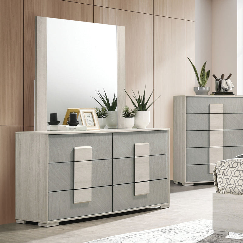 Lincolt Whitewash/Stone Gray Queen 5 Piece Bedroom Set w/2 Nightstands