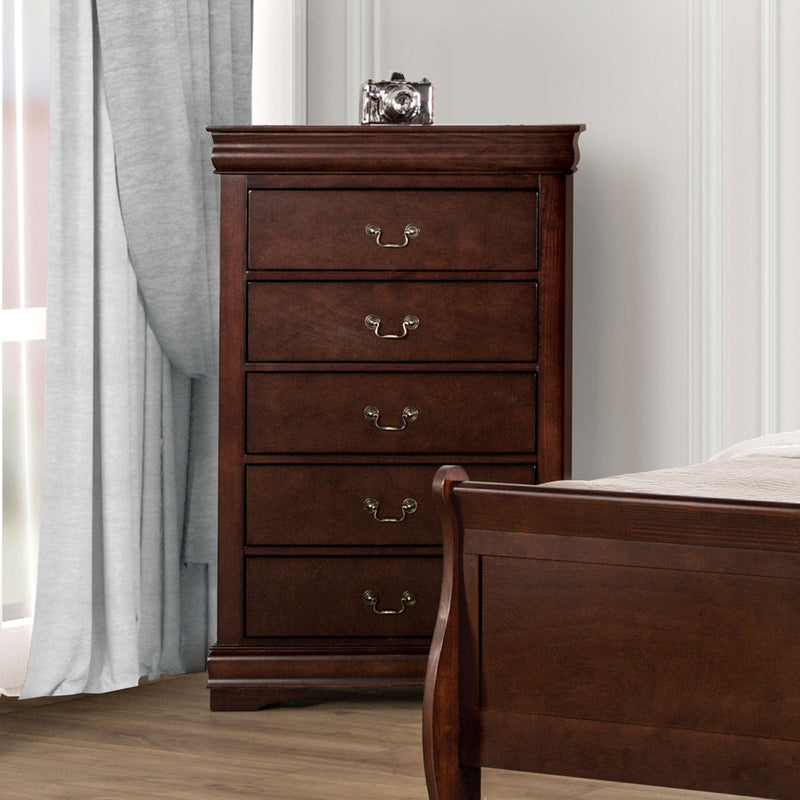 Louis Philippe Dark Cherry 5 Pc. Queen Bedroom Set w/ 2NS