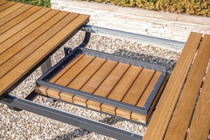 Mackay Gun Metal & Natural Teak Outdoor Dining Table w/ Butterfly Leaf
