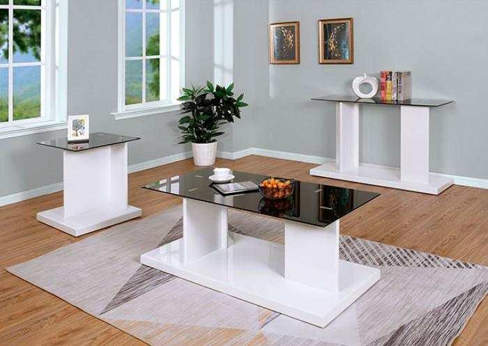Mannedorf White & Black Glass Top Sofa Table