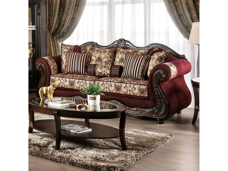Matteo Burgundy/Brown Sofa & Loveseat