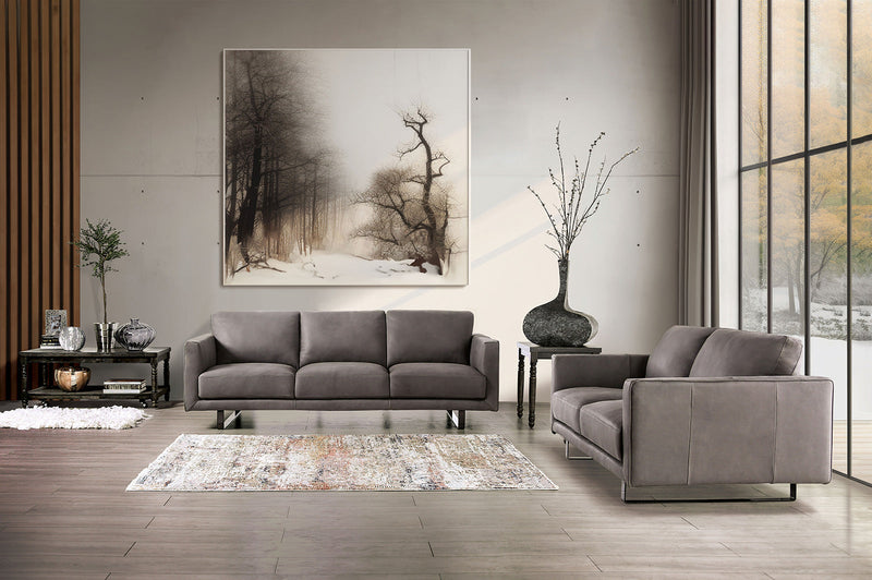 Mezzanotte Gray Real Italian Leather Loveseat