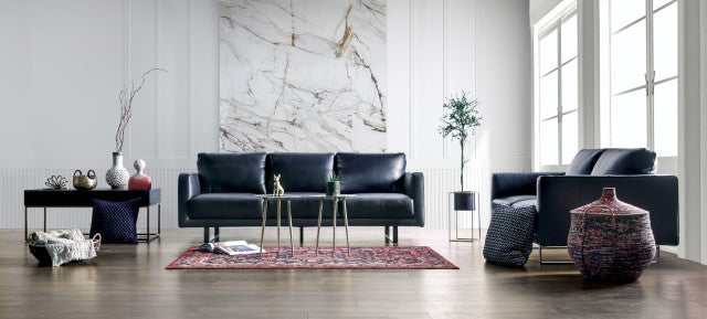 Mezzanotte Midnight Blue Real Italian Leather Loveseat
