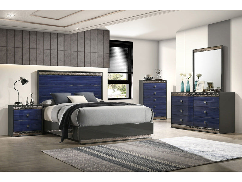 Morcote Ash Gray/Indigo Blue Queen 4 Piece Bedroom Set