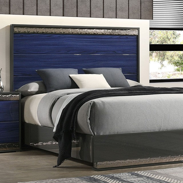 Morcote Ash Gray/Indigo Blue Queen 4 Piece Bedroom Set