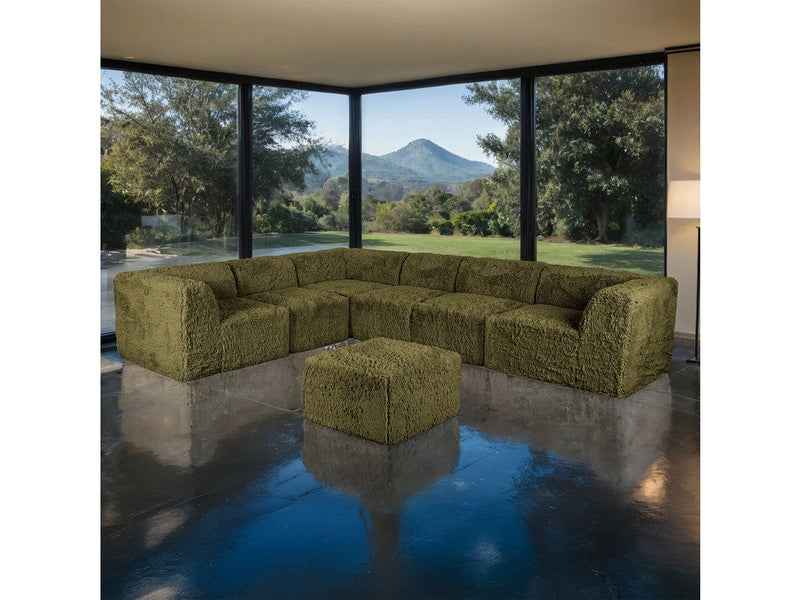 Nappi Olive Green Large L-Sectional w/ Ottoman