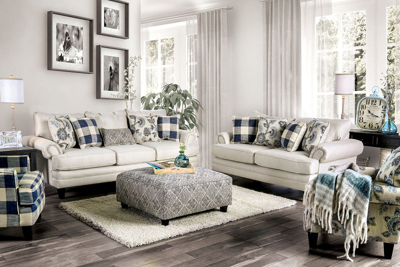 Nash Ivory/Navy Ottoman
