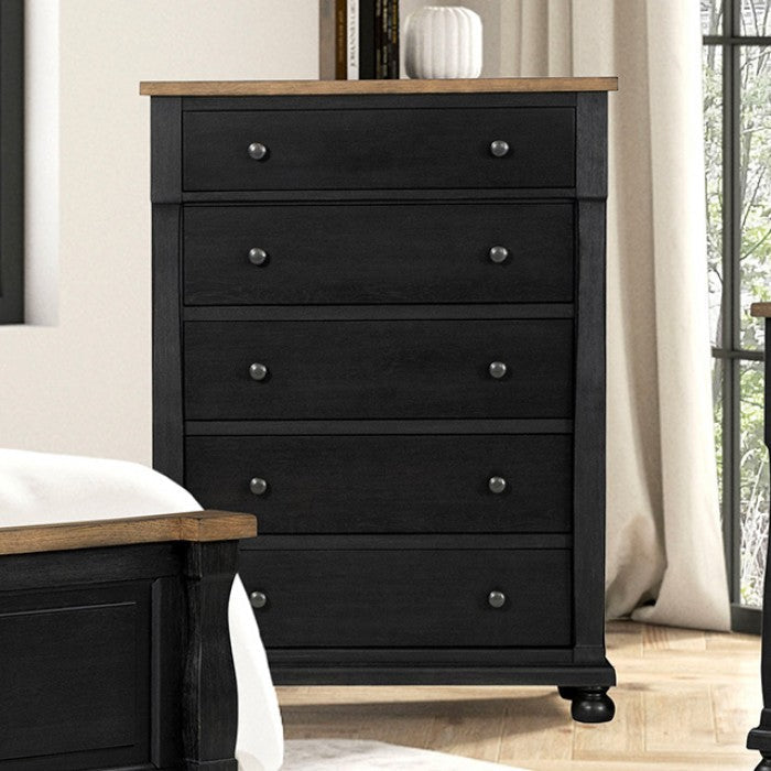 Neue Mills Black/Rustic Oak Queen 5 Piece Bedroom Set w/Chest (N1)