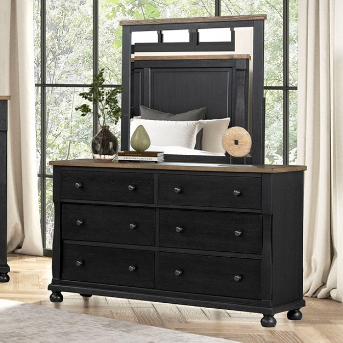 Neue Mills Black/Rustic Oak Queen 5 Piece Bedroom Set w/Chest (N1)