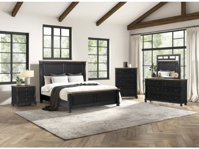 Neue Mills Black/Rustic Oak Queen 5 Piece Bedroom Set w/Chest (N2)