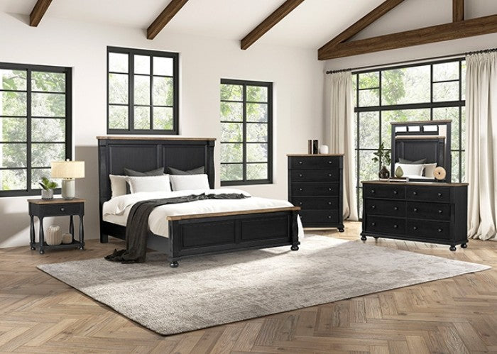 Neue Mills Black/Rustic Oak Queen Bed