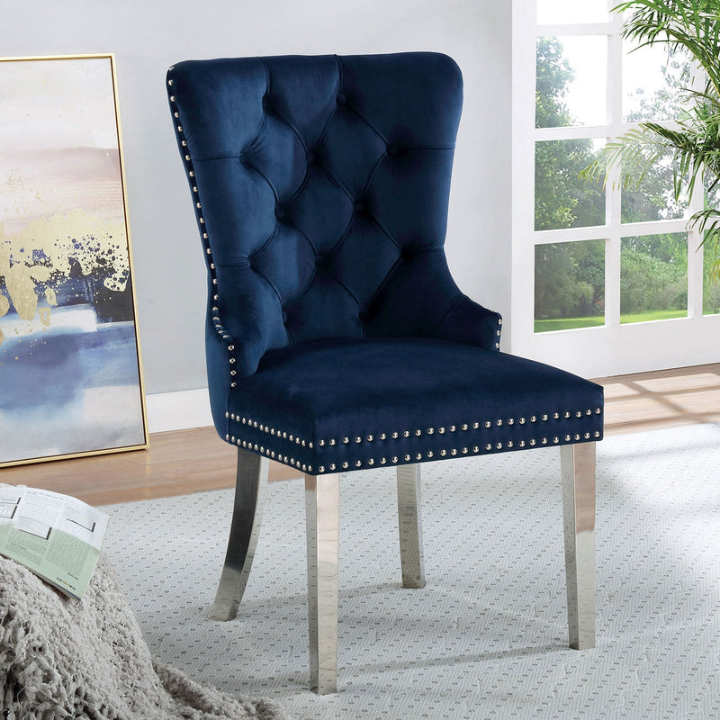 Neuveville Black/Chrome Table and Navy Chairs 7-piece Dining Room Set