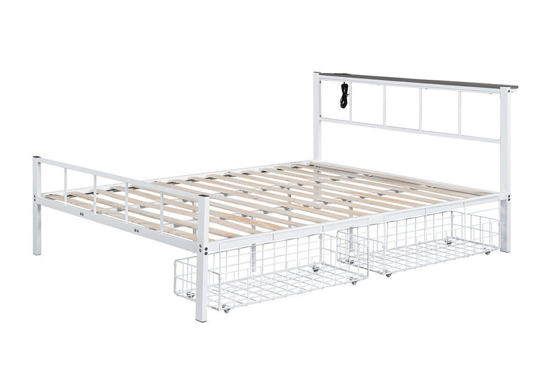 Nicoli White Queen Metal Bed w/ Storage