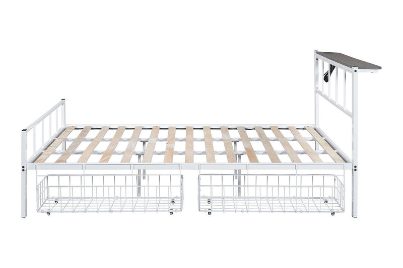 Nicoli White Queen Metal Bed w/ Storage