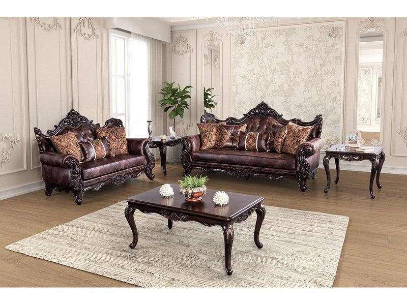 Palencia Dark Cherry/Brown Leatherette Sofa & Loveseat