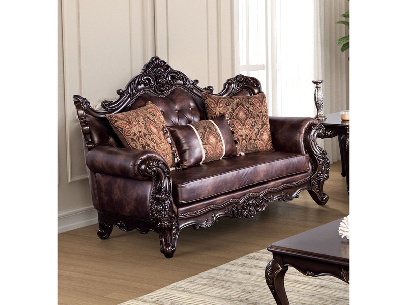 Palencia Dark Cherry/Brown Leatherette Sofa & Loveseat