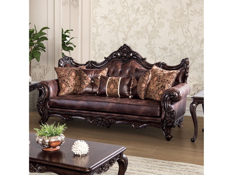 Palencia Dark Cherry/Brown Leatherette Sofa & Loveseat