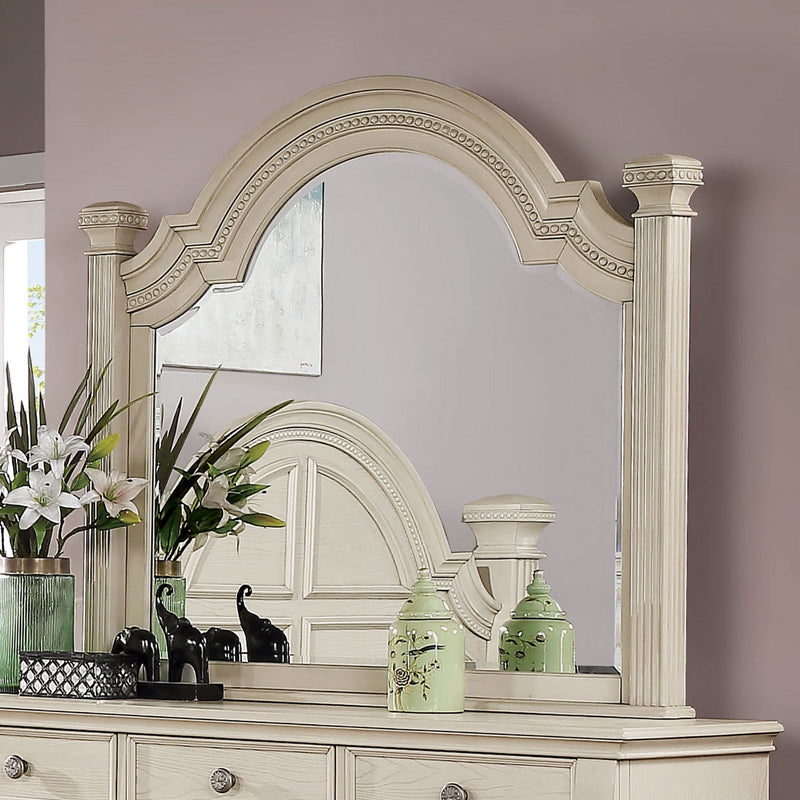 Pamphilos Antique White Queen Bed & Nightstand & Dresser & Mirror