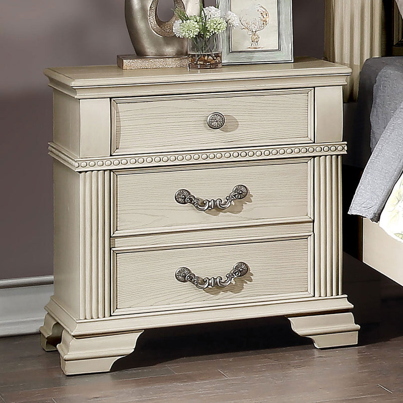Pamphilos Antique White Queen Bed & Nightstand & Dresser & Mirror
