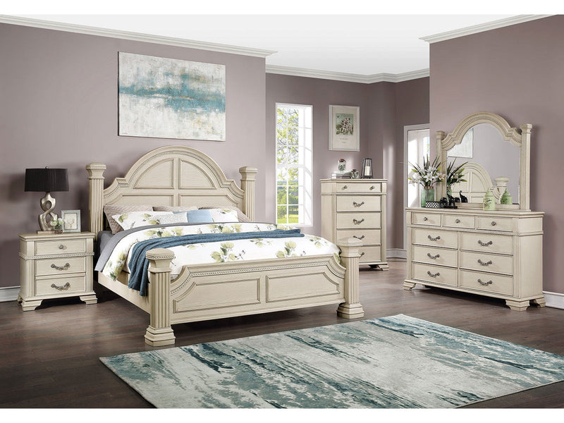 Pamphilos Antique White Queen Bed & Nightstand & Dresser & Mirror