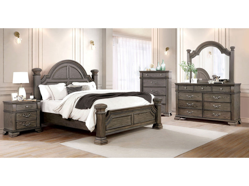 Pamphilos Gray Queen Bed & 2 Nightstand & Dresser & Mirror