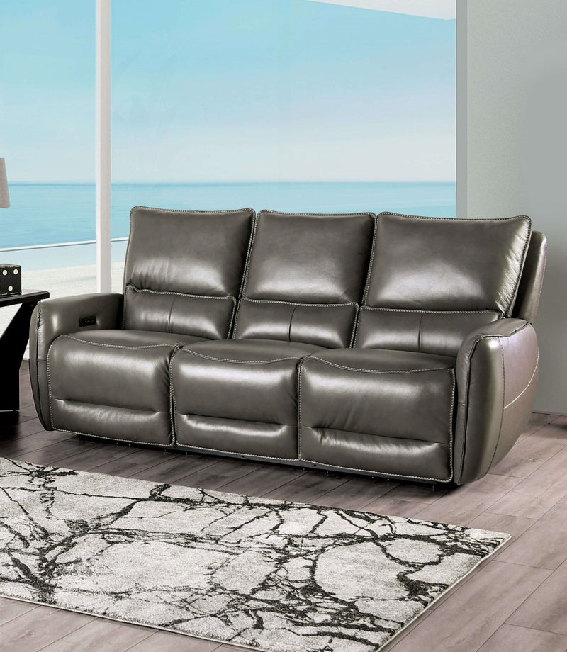 Phineas Gray Power Top Grain Leather Match Reclining Sofa & Loveseat
