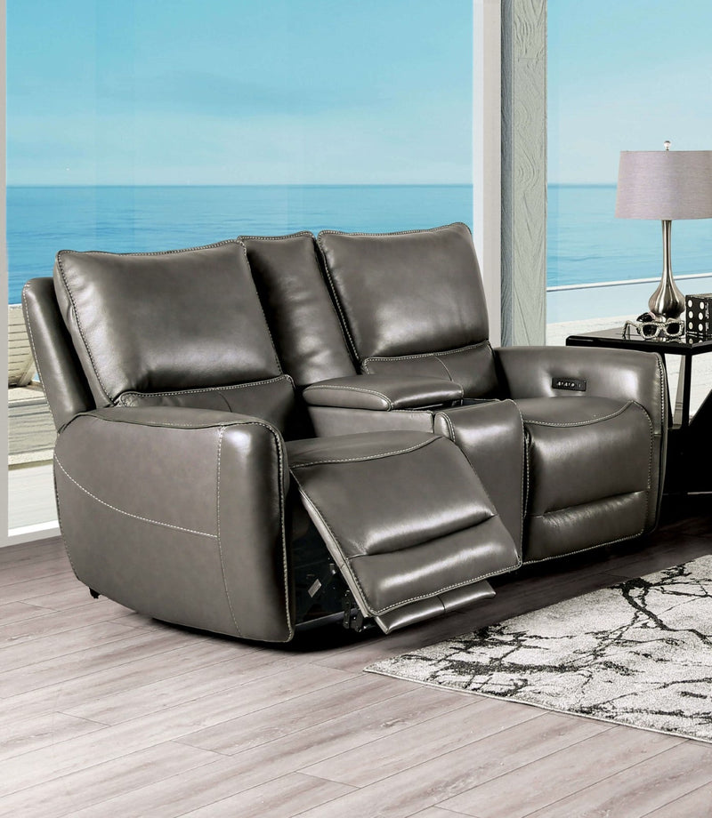 Phineas Gray Power Top Grain Leather Match Reclining Sofa & Loveseat