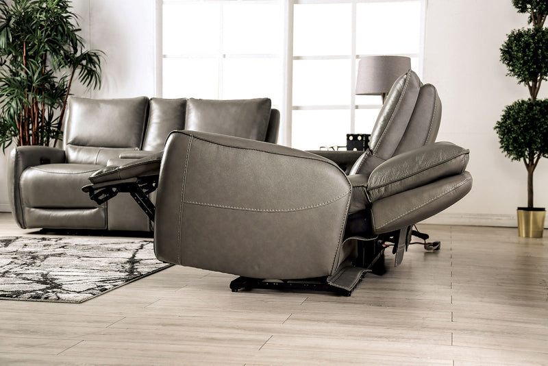 Phineas Gray Power Top Grain Leather Match Reclining Sofa & Loveseat