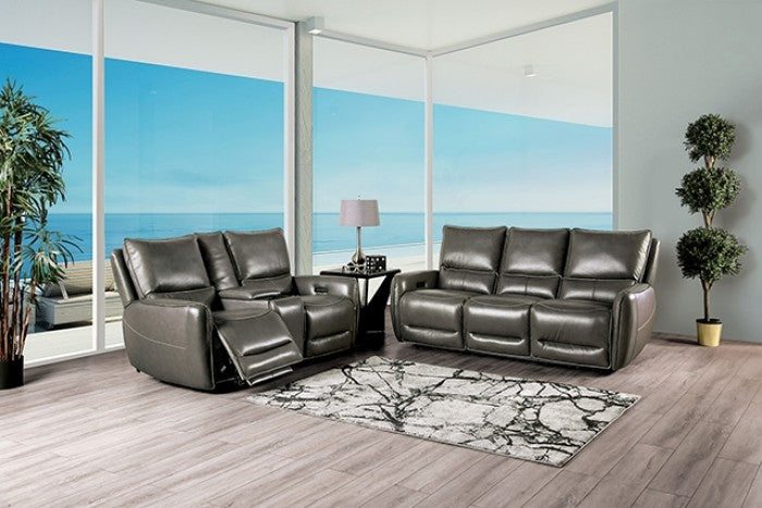 Phineas Gray Top Grain Leather Match Power Loveseat