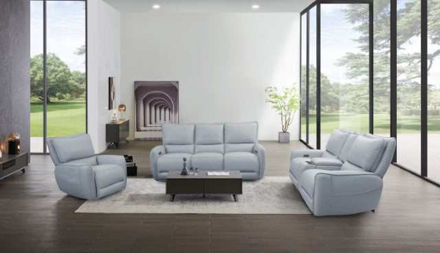 Phineas Pale Blue Top Grain Leather Match Power Reclining Sofa