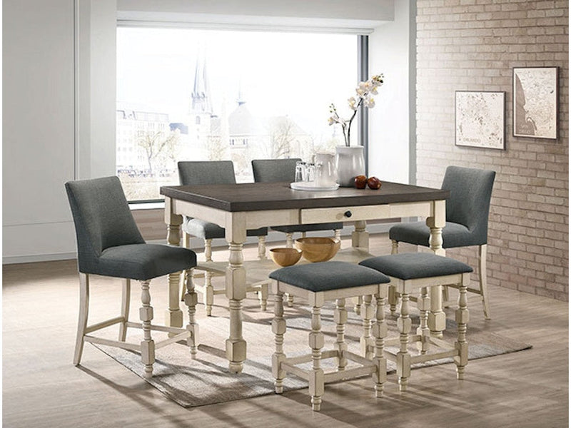 Plymouth Ivory/Dark Gray 7 Pc. Counter Height Table Set w/ 2 Stools