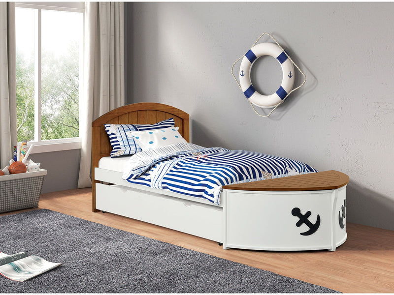 Poseidon White/Oak  Captain Bed w/Trundle