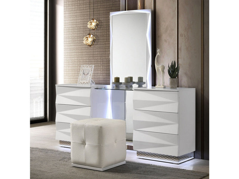 Prisma White Vanity Set w/ Stool