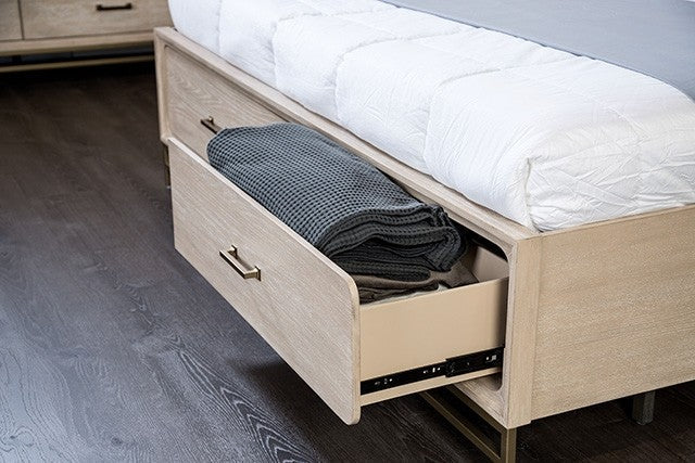 Sandnes Light Oak Queen Bed w/ FB Storage