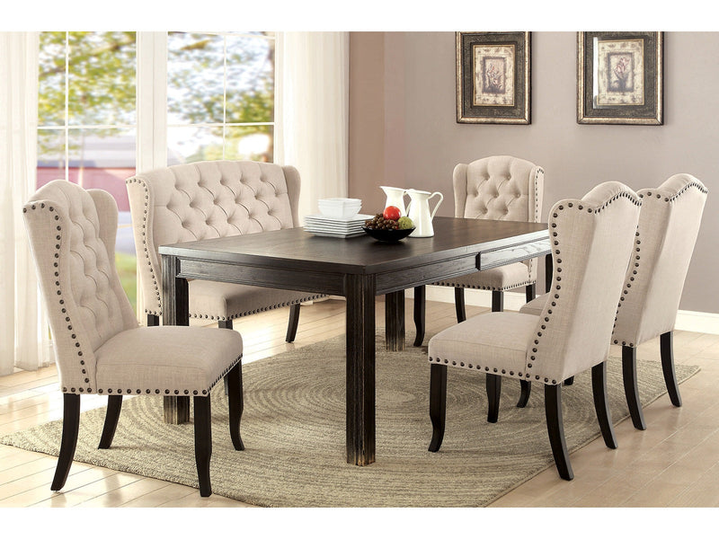 Sania Antique Black/Beige Table & 4 Chairs & 2-Seater Bench
