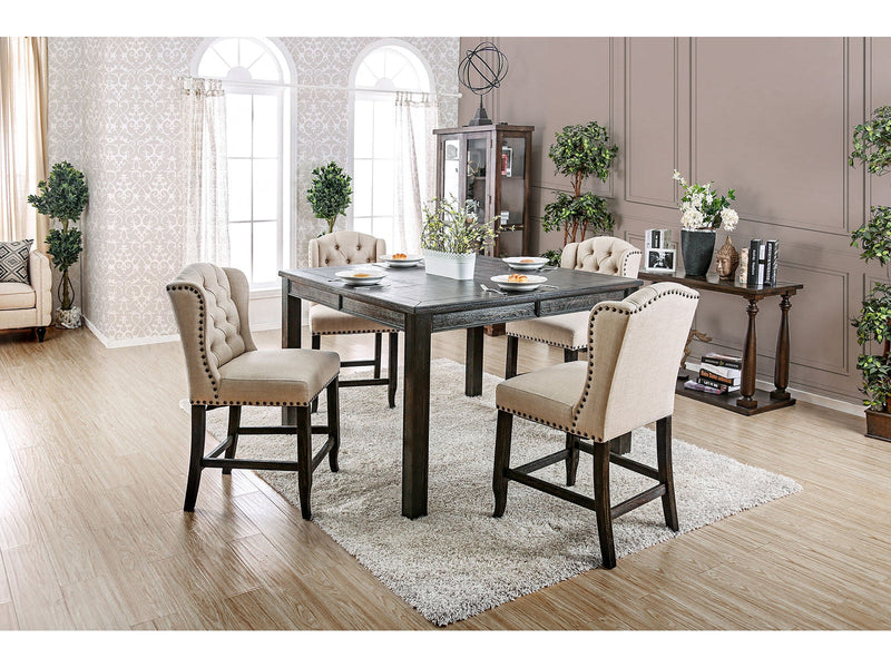 Sania Antique Black/Beige7 Pc. Sq Counter Height Table Set w/ Wingback Chairs
