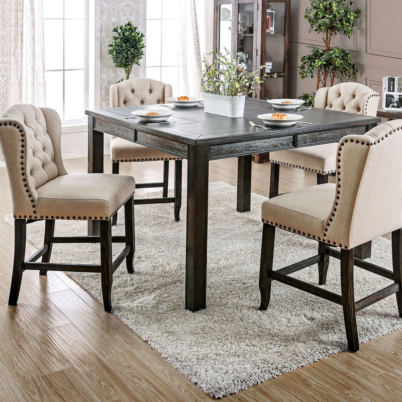 Sania Antique Black/Beige7 Pc. Sq Counter Height Table Set w/ Wingback Chairs