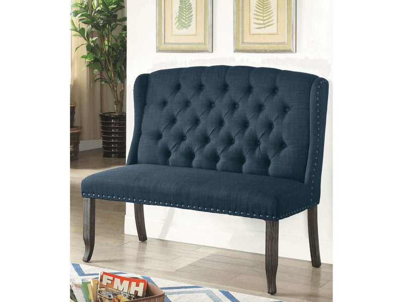Sania III Antique Black & Blue 2 Seater Dining Bench